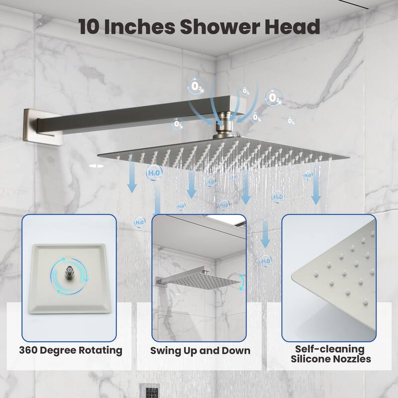 10 Inch Square Bathroom Shower System Set, 2-Function Shower Faucet