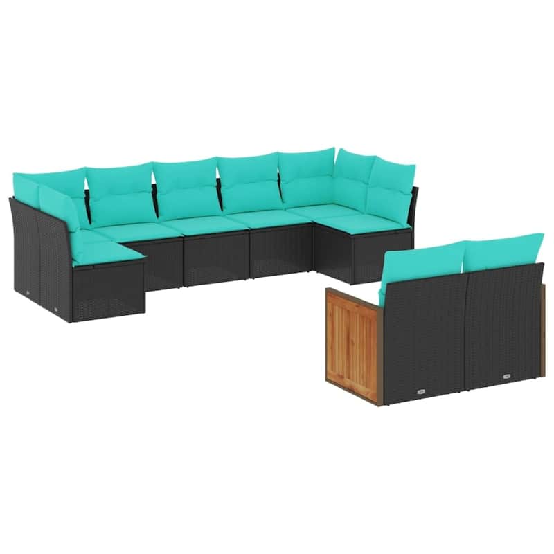 vidaXL 9 Piece Patio Sofa Set with Cushions Black Poly Rattan