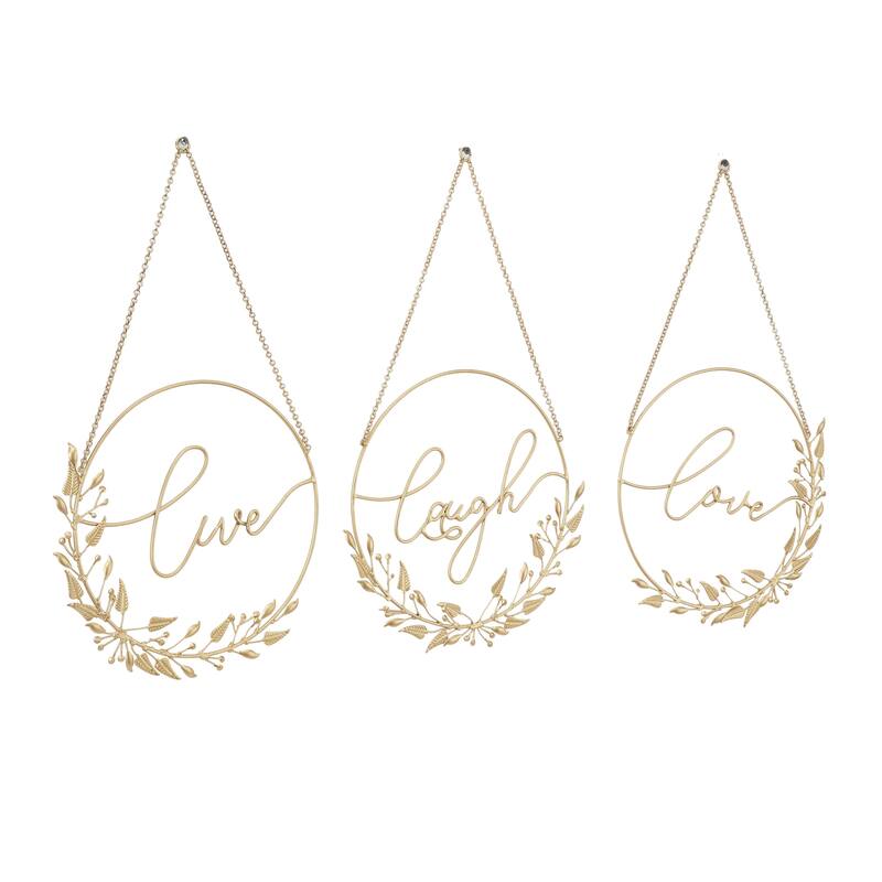 Metal Love, Laugh, Live Decorative Sign with Chain Hanger - Set of 3 Gold - Roche River Decor