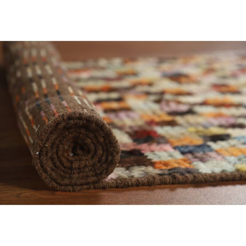 Checkered Tribal Moroccan Oriental Runner Rug Hand-Knotted Wool Carpet - 2'9" x 9'6"