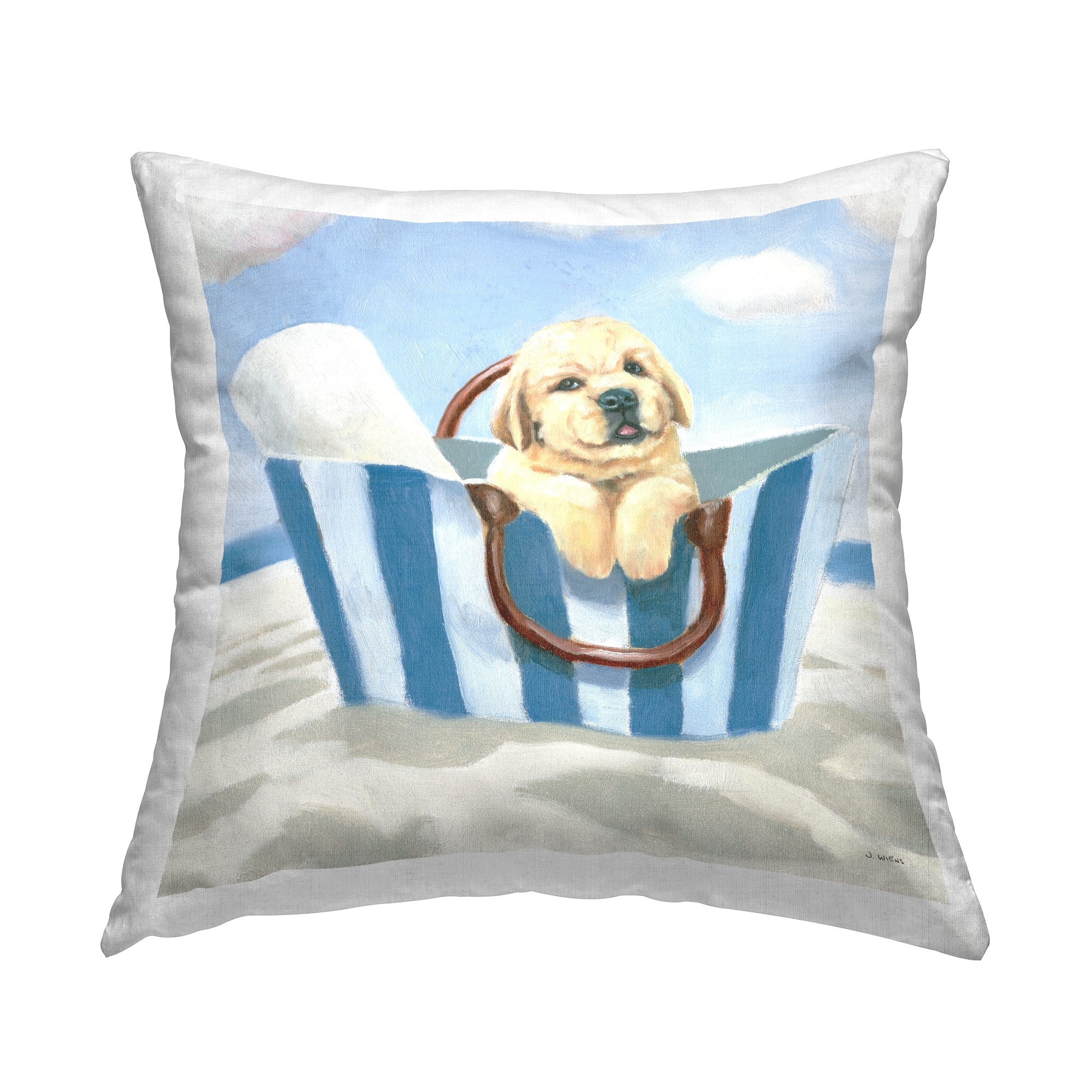 Stupell Puppy in Beach Basket Printed Throw Pillow Design by James Wiens