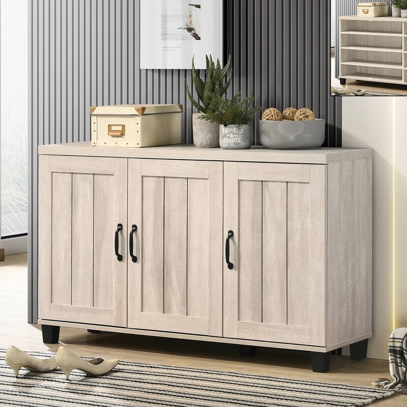 3 Doors Wooden Shoe Cabinet in Dusty Gray Oak