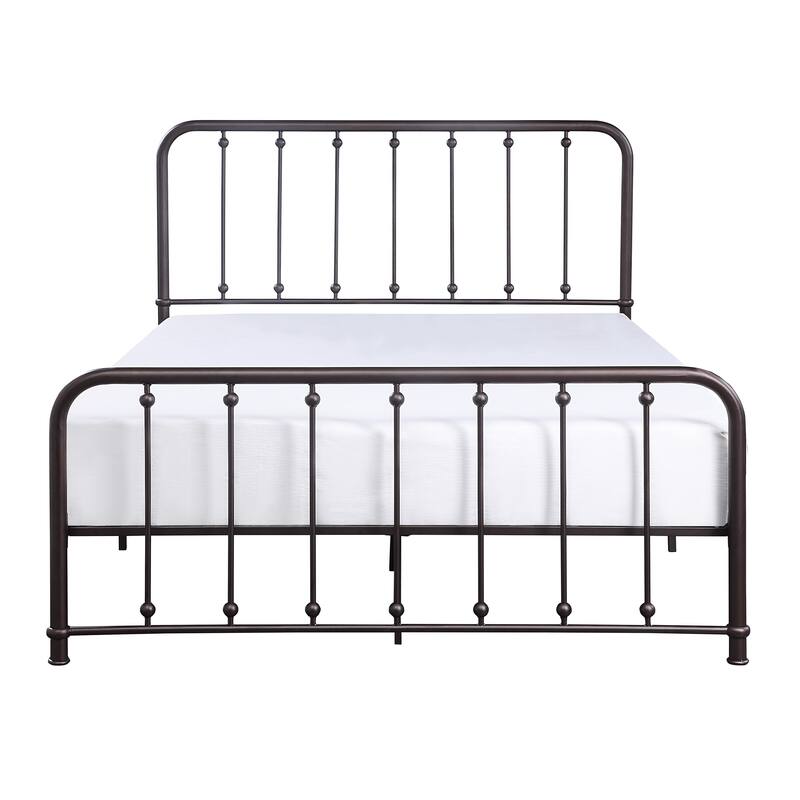 Ken Twin Size Metal Bed, Ball Accents on Vertical Slats, Antique Bronze