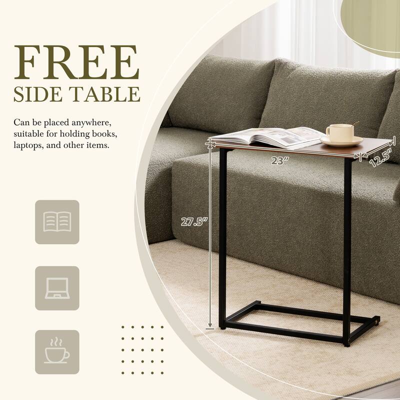 Modular Sectional Sofa with Side Table, Upholstered Cloud Sofa with L-Shaped Chaise Lounge, Full-Compressed Deep Seat Sofa