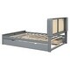 preview thumbnail 15 of 28, Wood Queen Size Platform Bed with Drawers, Trundle and Rattan Storage Headboard