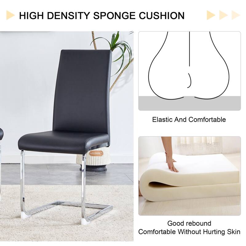Set of 4 Modern PU Leather Upholstered Dining Chair,with High Back and Chrome Metal Base
