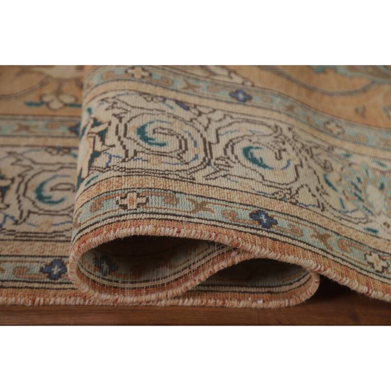 Hand Knotted Oriental 100% Wool Carpet Traditional All-Over Oranges & Rust Tabriz Area Rug - 11' 1'' X 7' 3''