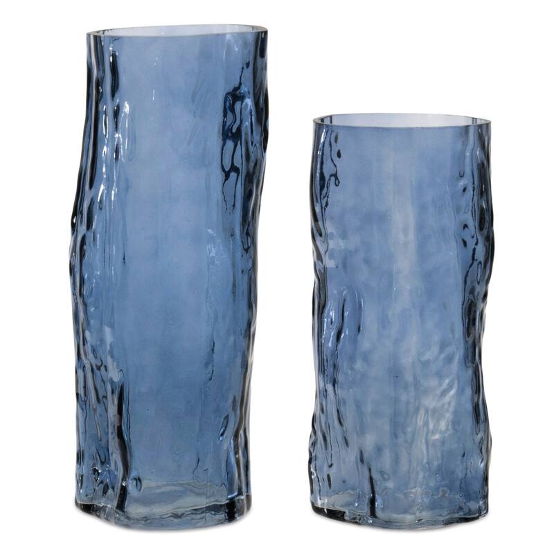 Wavy Glass Cylindrical Vases - 9.75" - Set of 2