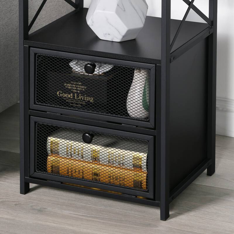 VECELO Modern End Table with 3-tier Storage Shelves, Nightstands with Charging Station(Nightstand Set of 2)