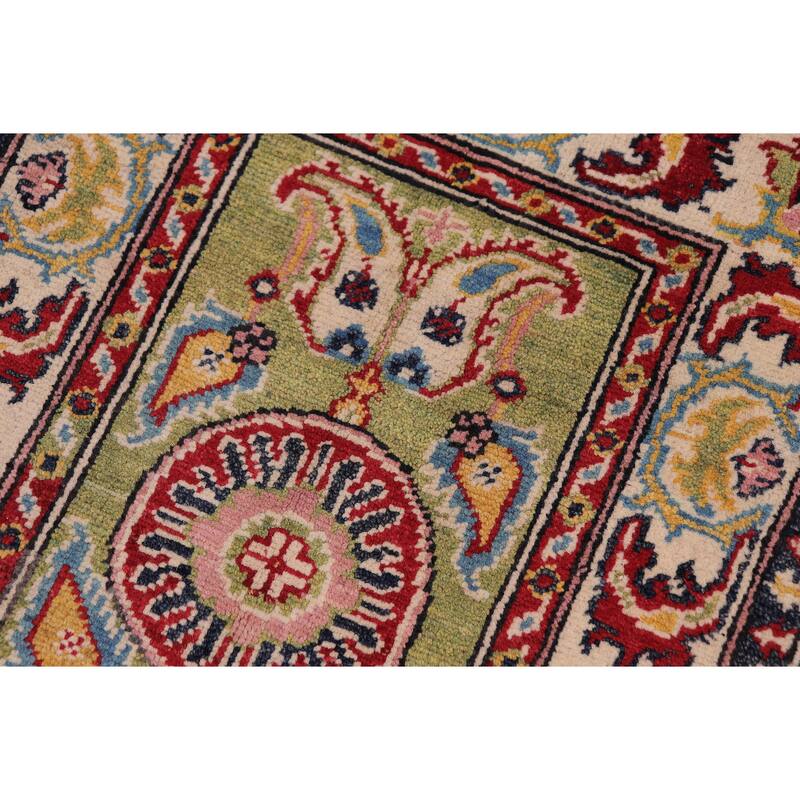 Southwestern Kazak Johnny Green/Beige Wool Rug - 2'0'' x 3'0''