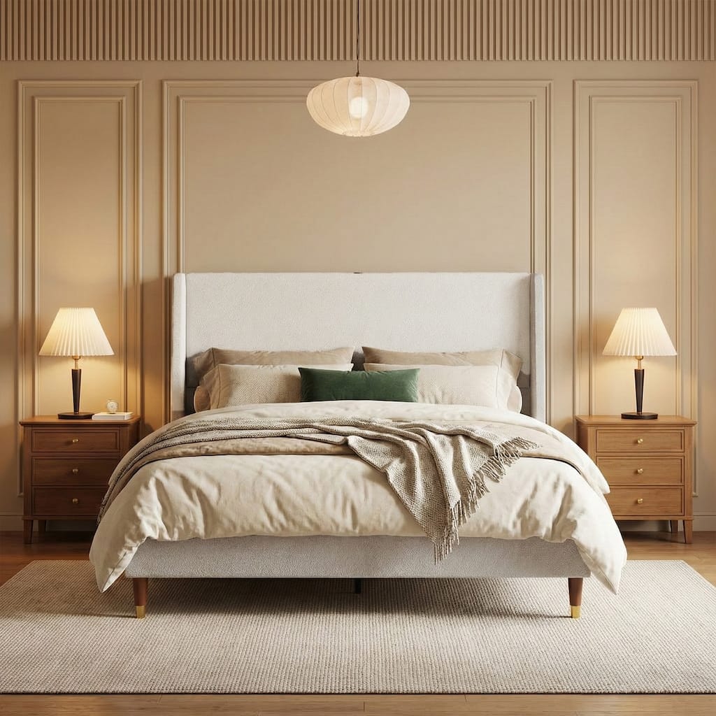 Platform Bed with Built-in Charging Durable Headboard Easy Assembly