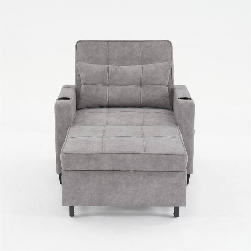 3-in-1 Pull Out Convertible Sleeper Chair w/ USB Ports,Wear Resistant
