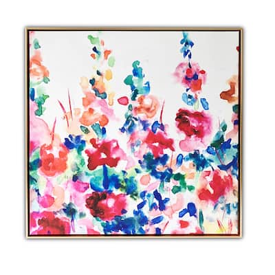 "Happy Garden" Watercolor Print on Gold Floating Framed Canvas Wall Art