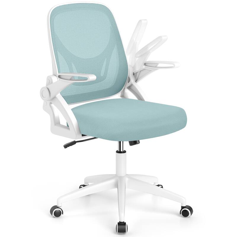 Costway Mesh Office Chair with Lumbar Support & Flip-up Arms Rolling - See Details - Blue + White
