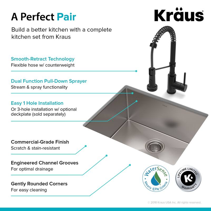 Kraus 3-in-1 Set Undermount Kitchen Sink, Pulldown Faucet, Dispenser