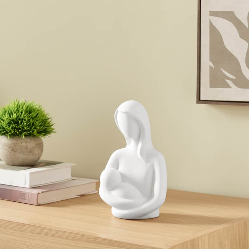Hans White Abstract Mother Holding Baby Matte Ceramic Sculpture