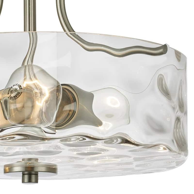 Nickel 2-Light Water Glass Round Semi Flush Ceiling Light - 11.8in