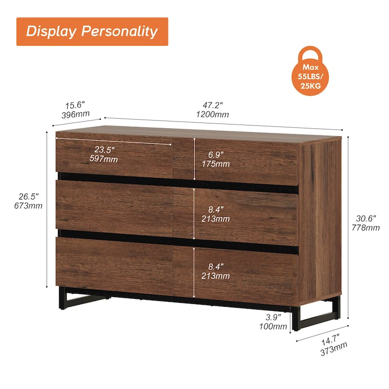 WAMPAT Dresser for Bedroom, Closet Organizers and Storage with Drawers, Chest of Drawers with Metal Base, Modern Wooden Dresser