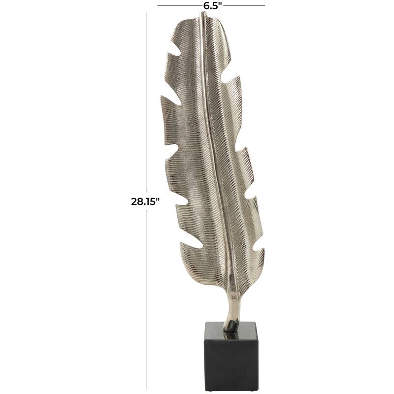 CosmoLiving by Cosmopolitan Gold or Silver Aluminum Metal Feather Bird Sculpture with Black Marble Base