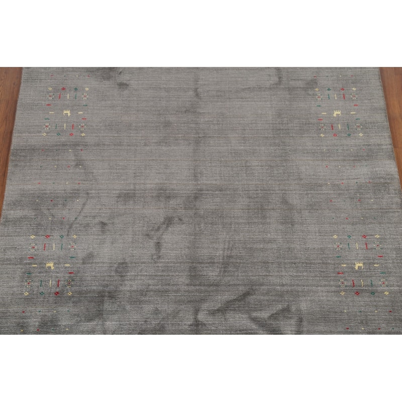 Tribal Gray Gabbeh Oriental Area Rug Hand-Knotted Wool Carpet - 6'1"x 8'6"