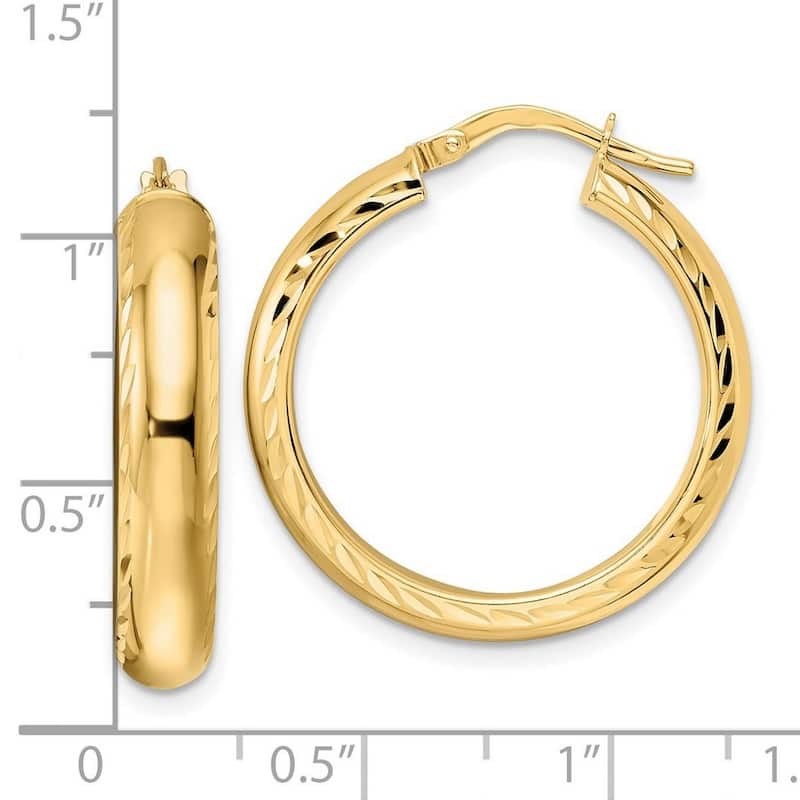 Curata 14k Yellow Gold Polished Diamond cut Rimmed Hoop Earrings 25.65x5mm