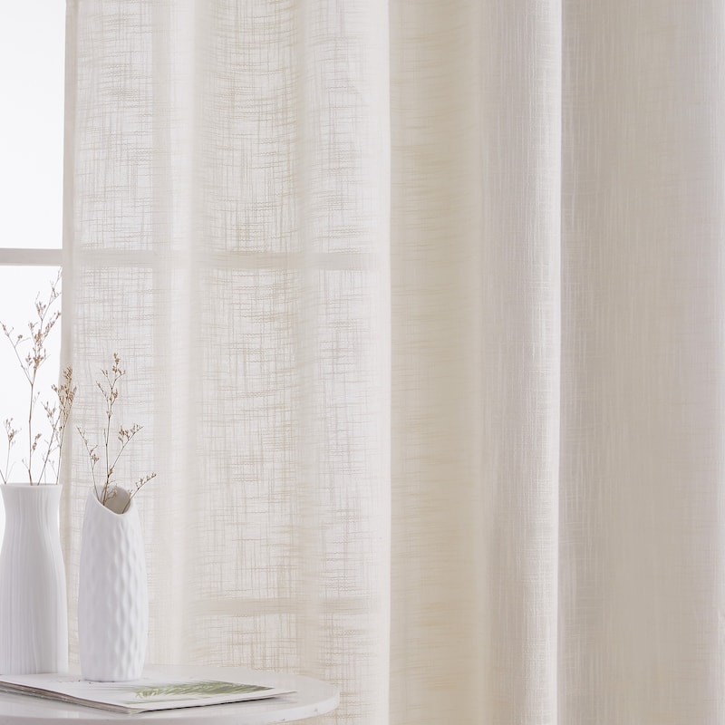 HLC.me Madison Faux Linen Textured Sheer Privacy Sun Light Filtering Window Grommet Thick Curtains Panels, Set of 2