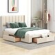 preview thumbnail 3 of 6, Full Size Upholstered Platform Bed with One Large Drawer in the Footboard and Drawer on Each Side