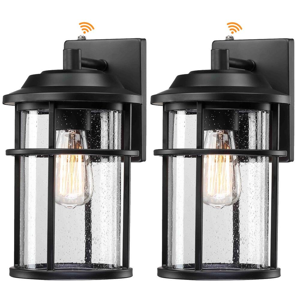 2 Pack 1-Light Seeded Glass Outdoor Wall Lantern With Dusk To Dawn - Matte Black