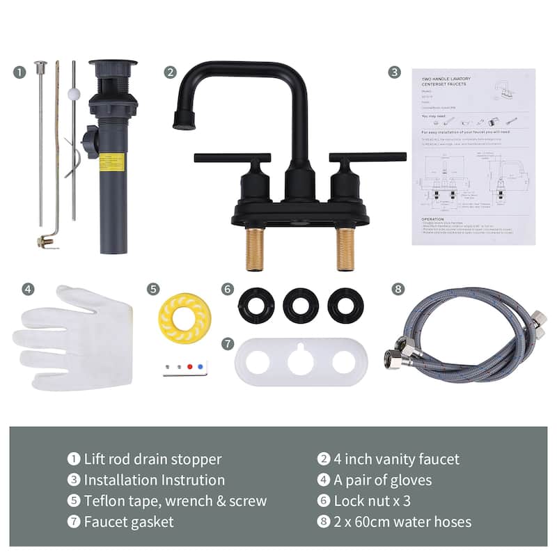 WOWOW 4 in. Centerset Double Handle Bathroom Faucet
