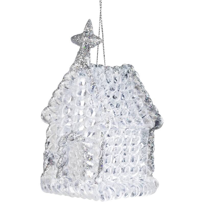 Glittered Acrylic Church Christmas Ornaments - 4.75" - Silver - 4ct