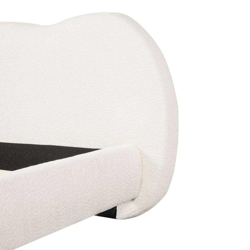 Christopher Knight Home - Modern Boucle Upholstered Platform Bed with Thick Curved Headboard and Solid Wood Legs