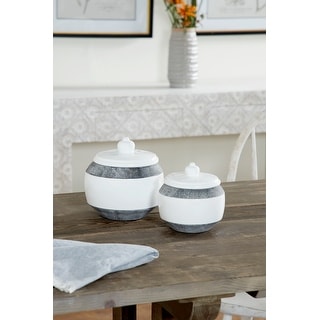 Textured Grey/ Glossy White Ceramic Jars with Lids (Set of 2) - 7 x 7 x ...