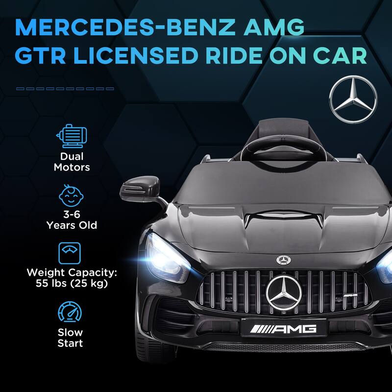 Licensed Mercedes-Benz AMG GTR 12V Kids Ride-On Car with Remote Control, Lights, Music, Horn, and 3 Speeds for Ages 3-6 - Black