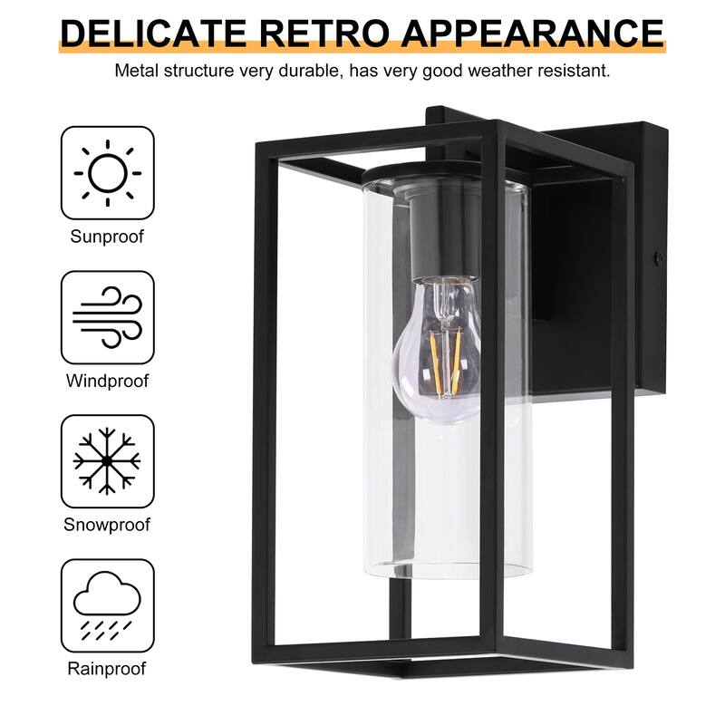 2 Pack Metal 1-Light Clear Glass Outdoor Wall Sconce Light