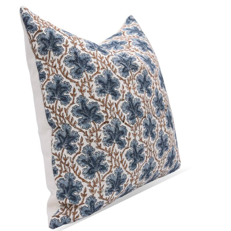 Fabdivine Floral Pillow Cover Heavy Linen Block Print for Living Room Chair Patio Office or Bedroom Decor, Manikarnika