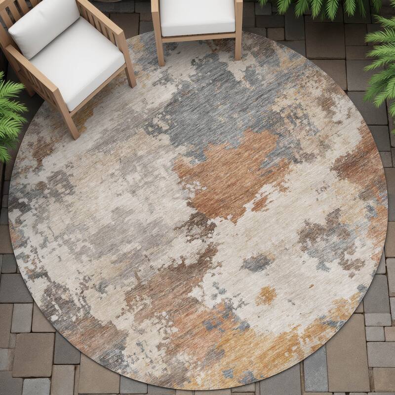 Machine Washable Indoor/Outdoor Abstract Blend Chantille Rug - Paprika - 8' x 8'