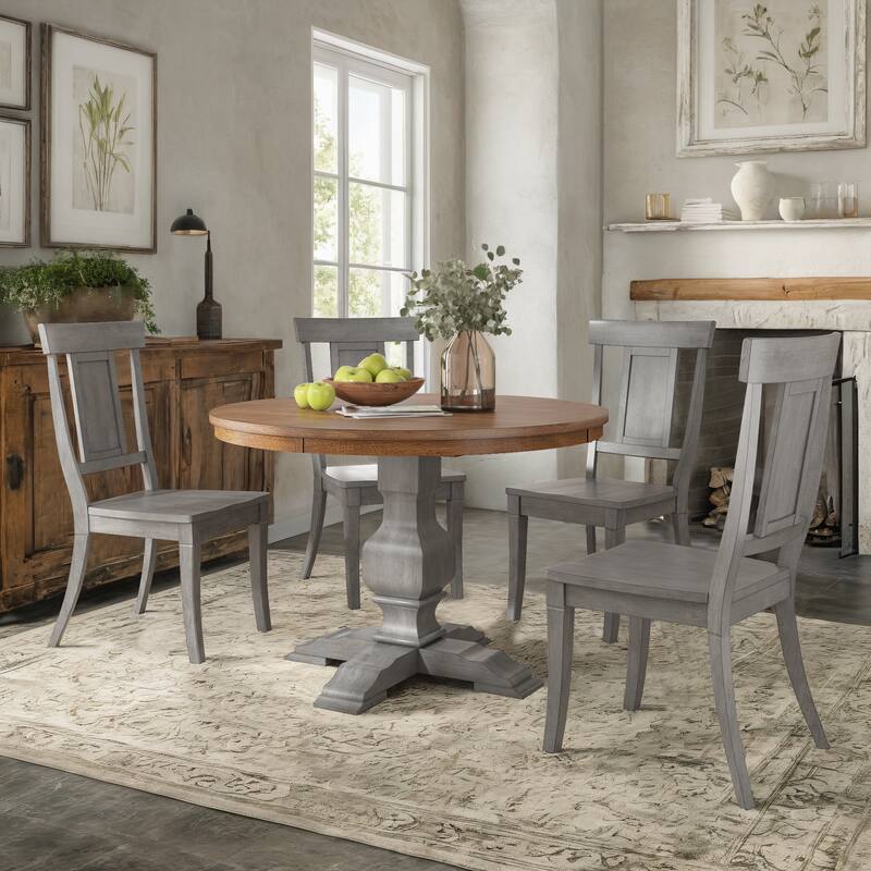 Ronda 45" Round Solid Wood Top Dining Set with Panel Back Chairs - Antique Grey Table - Antique Grey Chairs