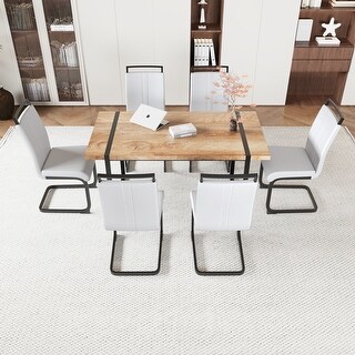 59 " Dining Table Rural Industrial Rectangular MDF Wood Color Set and ...