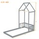 preview thumbnail 3 of 25, House-Style Funny Twin House-shaped Roof Headboard Floor Kids Furniture Bed Kidsbed, Grey