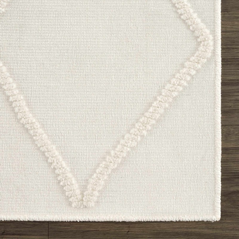 Hauteloom Amani Living Room, Bedroom Machine Washable Area Rug - White, Off White - 2' x 2'10"