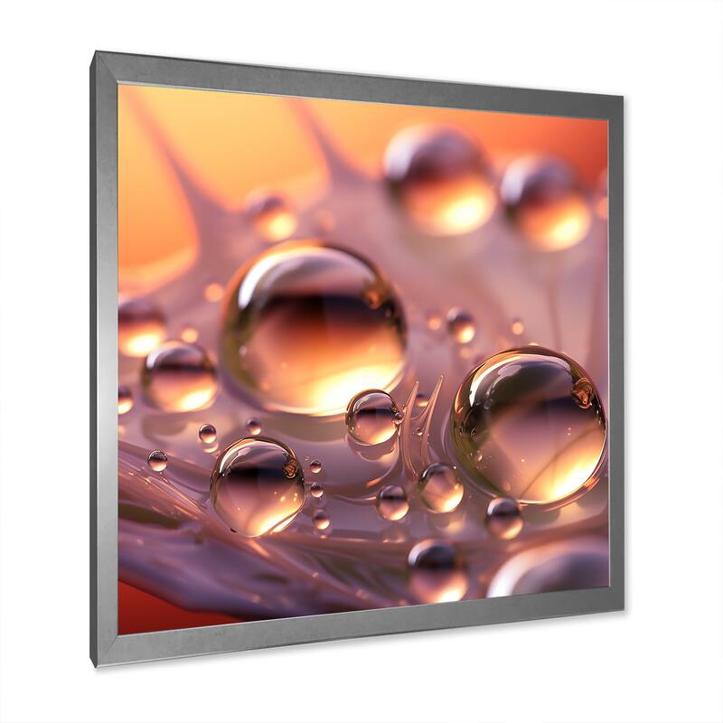 Designart "Morning Dew Drops On Pink Flower Petal" Flowers Framed Wall Art Prints