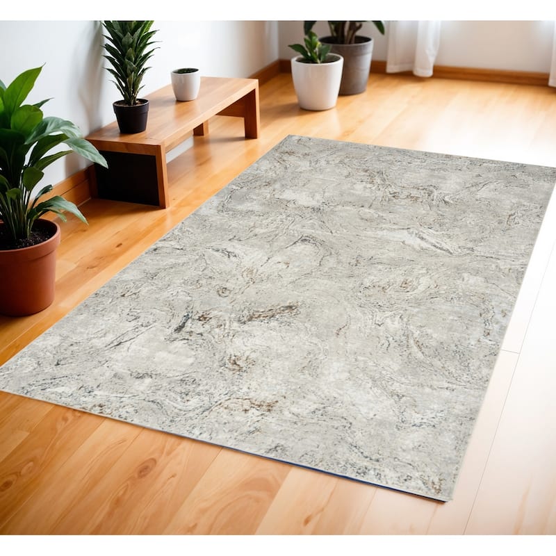 Duyav Power Loomed Abstract Modern Non Skid Stain Resistant Area Rug By HomeRoots - 71' X '47' X '0.39 - 71' X '47' X '0.39 - Lavender/Ivory - Rectangle