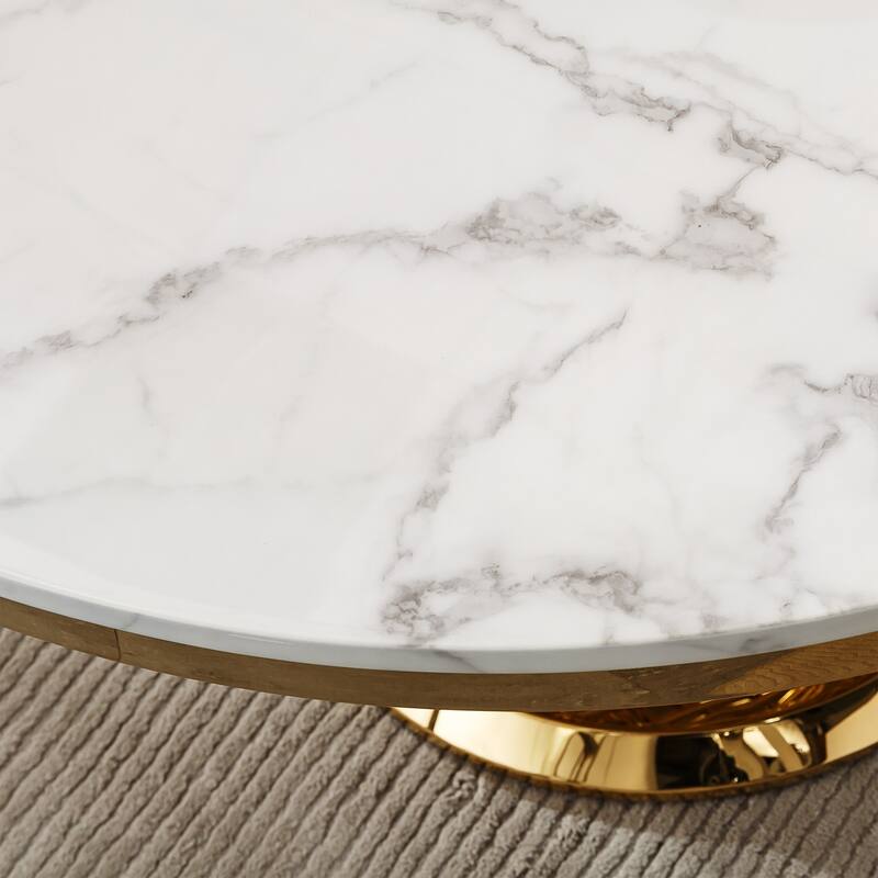 47" Round Dining Table with Faux Marble Tabletop and Stainless Steel Base - Gold+White