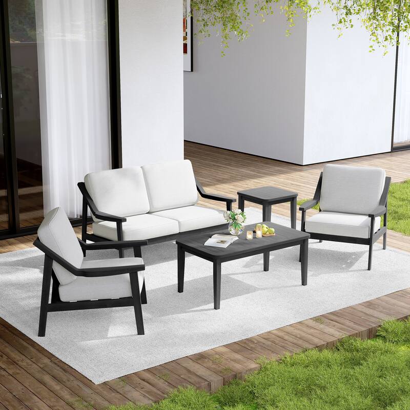Outdoor Conversation Set Patio Cushioned Chair, Loveseat with Tables