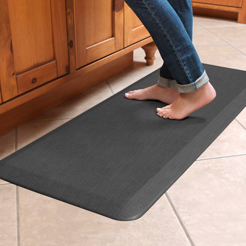 Designer Comfort Grasscloth Anti-fatigue Kitchen Mat - 1'8" x 4' - charcoal