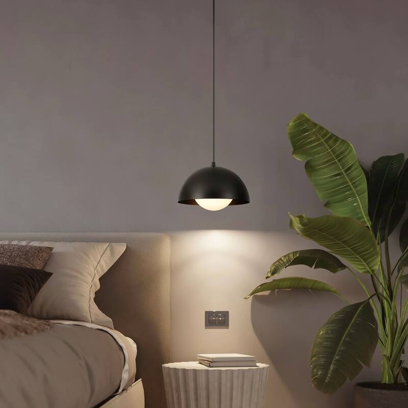 1-Light 11.8" Modern Farmhouse Black Dome Frosted Glass Globe Pendant Light for Kitchen Island - 11.8 in. W x 9.84 in. H