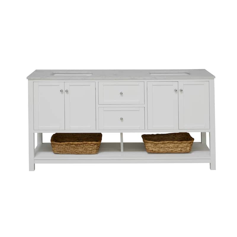 KitchenBathCollection Lakeshore 72" Double Bathroom Vanity with Engineered Carrara Top