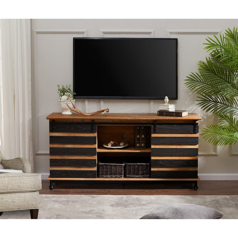 WAMPAT Farmhouse Sliding Barn Door TV Stands Storage Cabinets Entertainment Stand for TVs Up to 65"