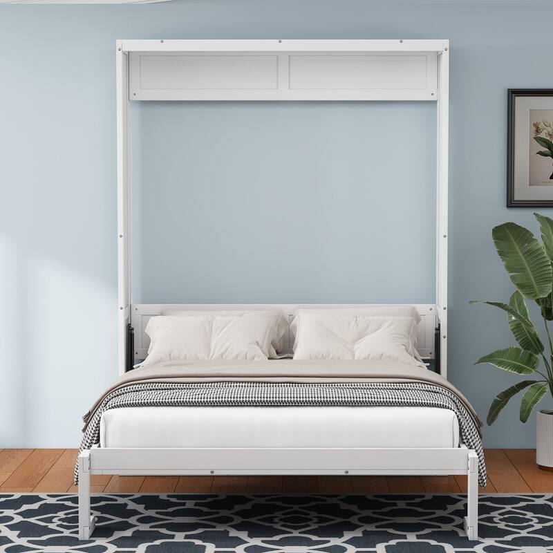 White Wood Queen Size Murphy Beds - Full