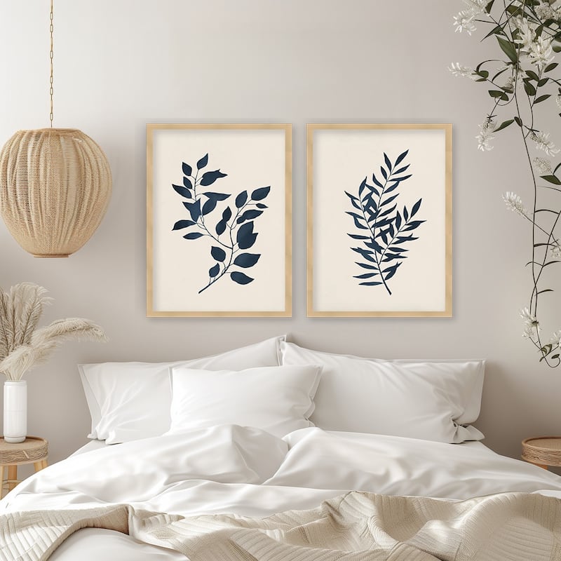 "Indigo Flora" Set of Two Framed Textured Wall Art - Multi-Color